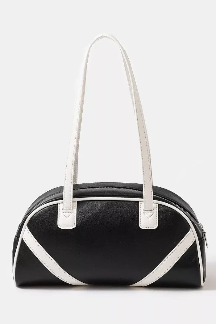 Fame Stripe Accent Faux Leather Hand Bag