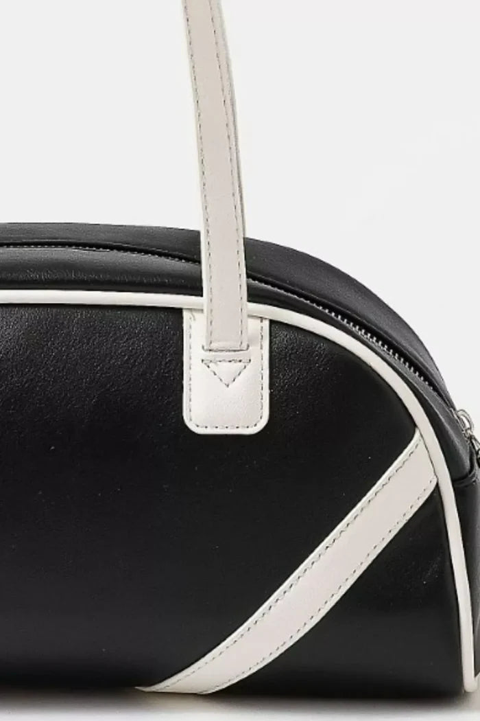 Fame Stripe Accent Faux Leather Hand Bag