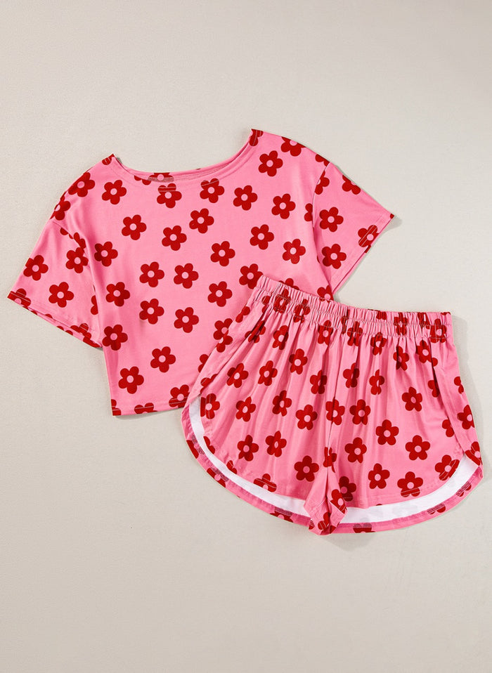 Floral Cropped Tee and Shorts Lounge Set