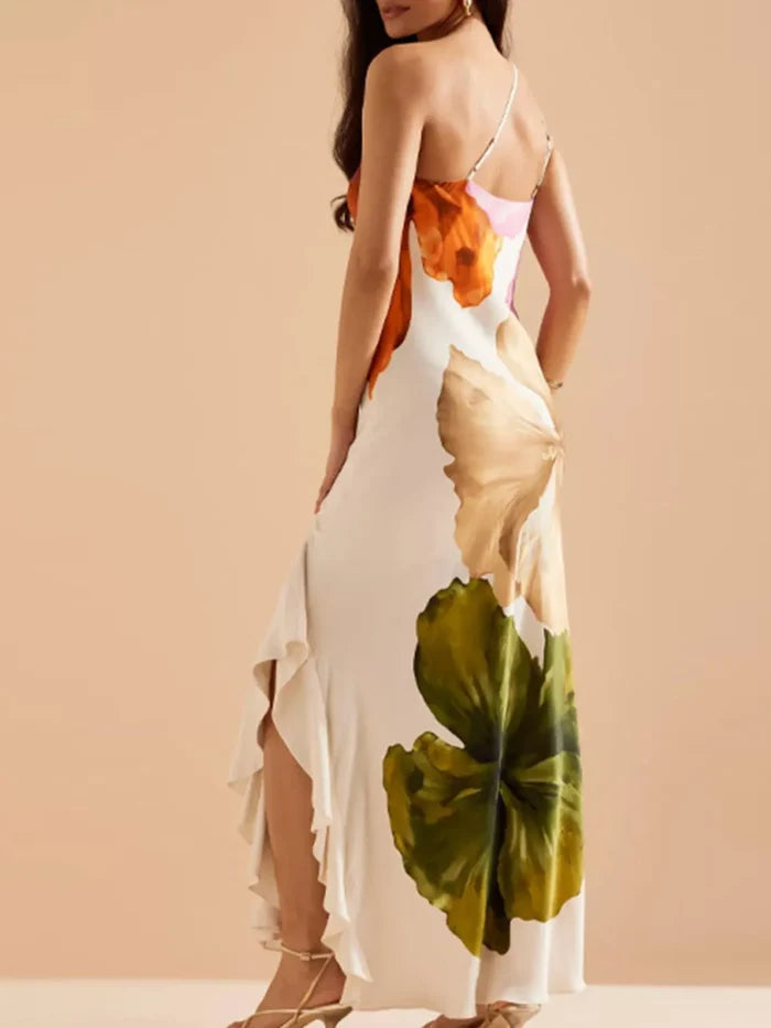 Floral Print Single Shoulder Maxi Dress
