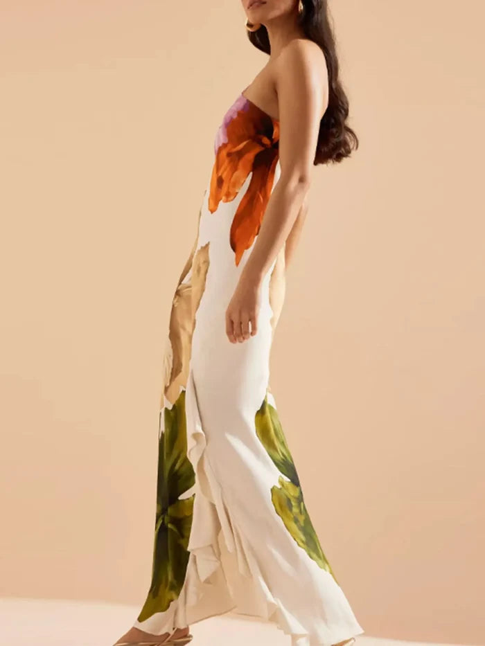 Floral Print Single Shoulder Maxi Dress