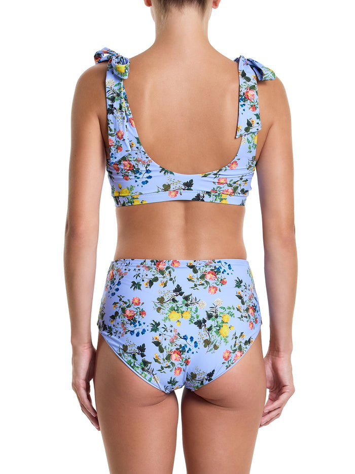 Blue Floral French Brief Swim Bottom with Matching Tie-Shoulder Bikini Top - Back Styled Look | Hanky Panky