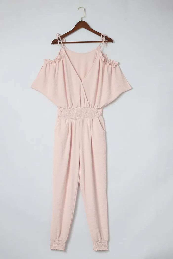 Frill Surplice Cold Shoulder Chic Jumpsuit