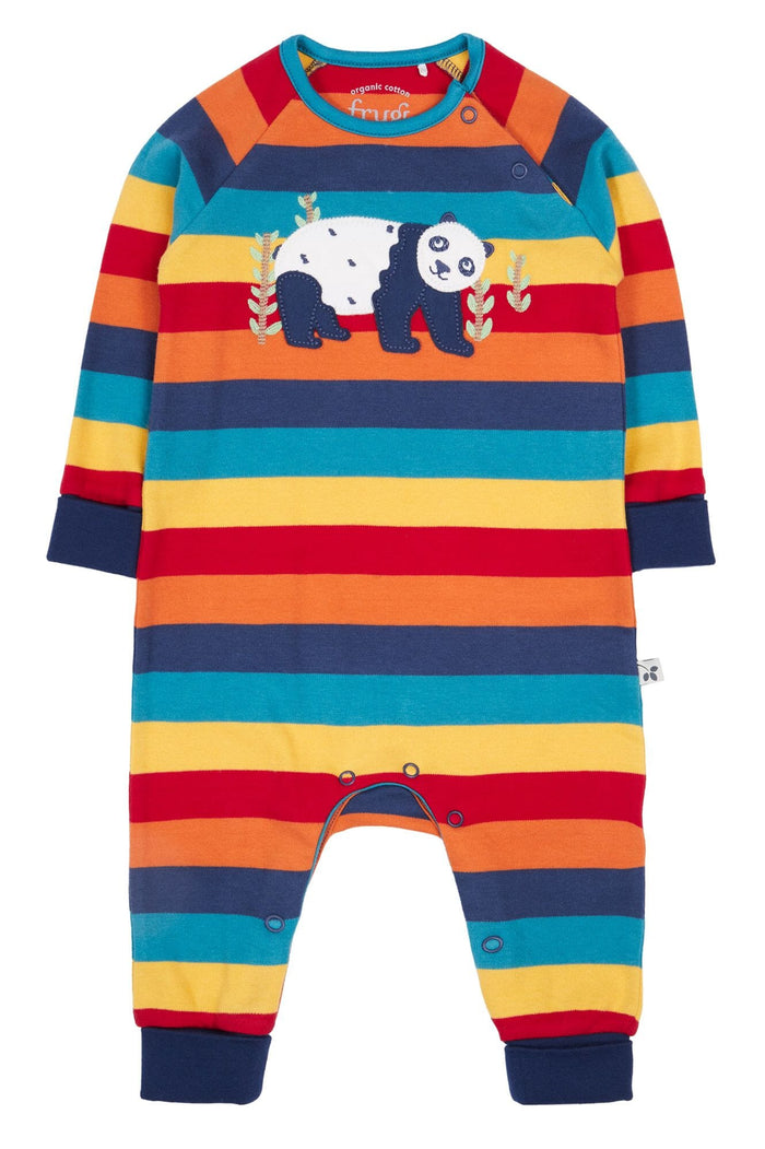 Frugi Organic Cotton Rainbow Stripe & Panda Babygrow Sleepsuit / Babygrow Frugi