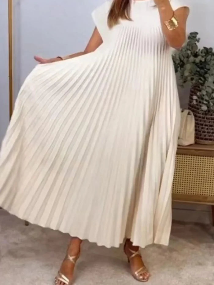 Full Size Pleated Round Neck Maxi Dress Plus Size