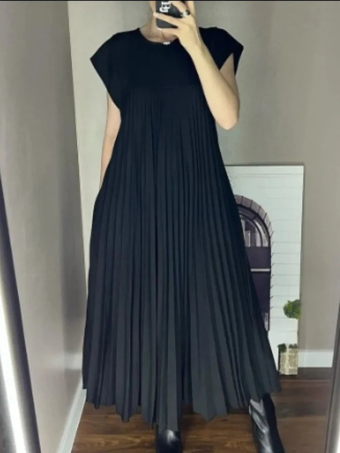 Full Size Pleated Round Neck Maxi Dress Plus Size