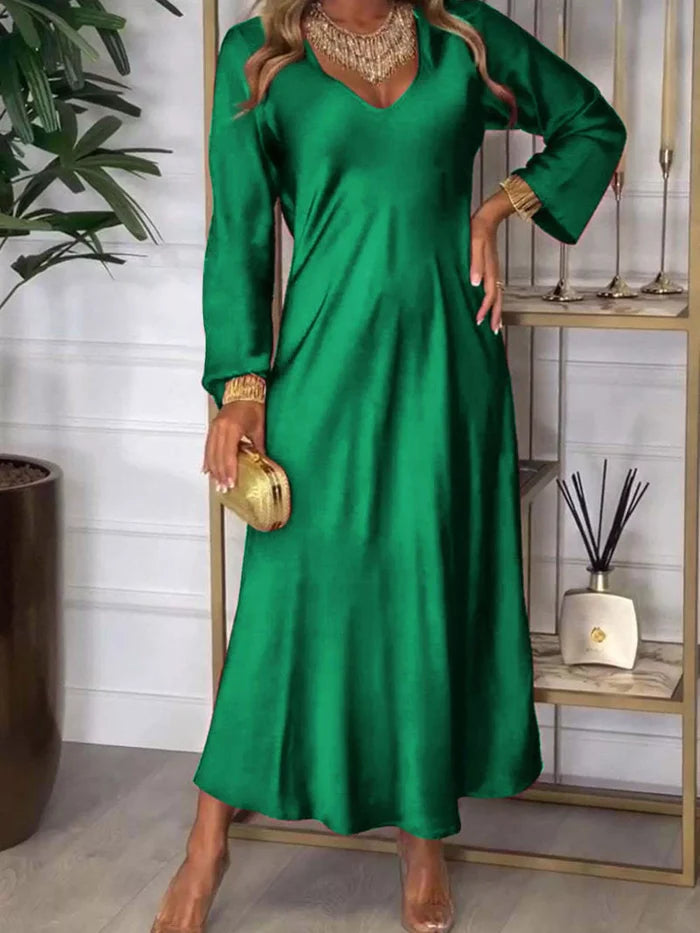 Full Size V-Neck Long Sleeve Midi Dress Plus Size