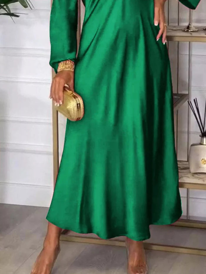 Full Size V-Neck Long Sleeve Midi Dress Plus Size