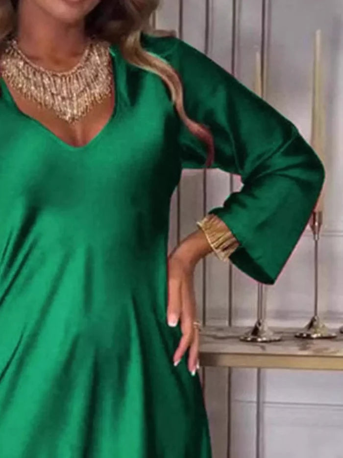 Full Size V-Neck Long Sleeve Midi Dress Plus Size