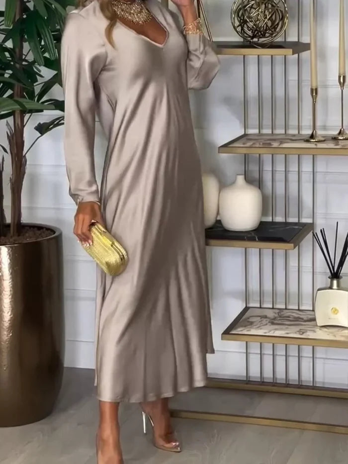 Full Size V-Neck Long Sleeve Midi Dress Plus Size