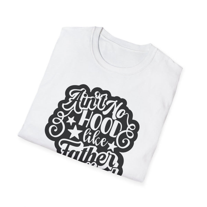 light blue t-shirt with ain't no hood like fatherhood graphic for fathers day gift