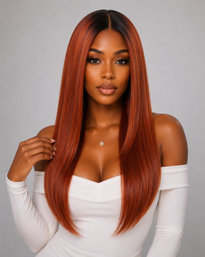 Gilded Strands™ Copper Luxe Straight Wig — 27"