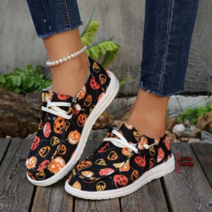 Halloween Pumpkin Print Round Toe Sneakers