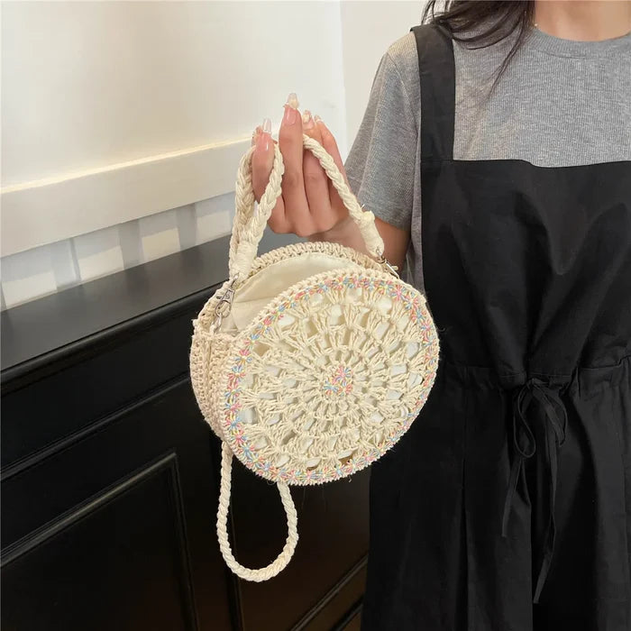 Handmade Round Crochet Straw Handbag