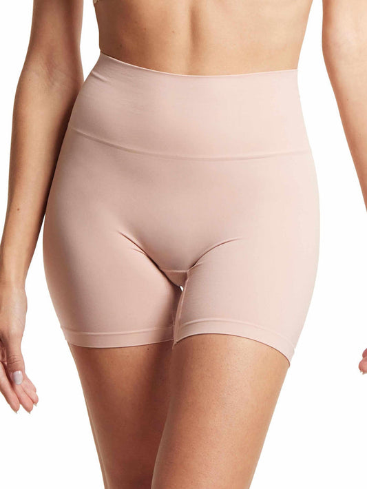 HANKY PANKY BODY™ High Rise Bike Short Inner Peace Beige - On Model Front View, High Waist | Hanky Panky