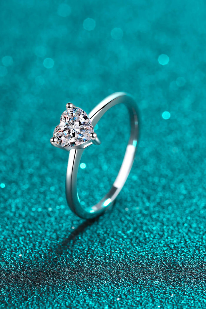 Heart-Shaped Moissanite Ring in Sterling Silver for Promise