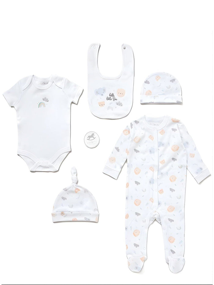 'Hello Little One Animals' 5 Piece Layette Gift Set. Rock a Bye Baby