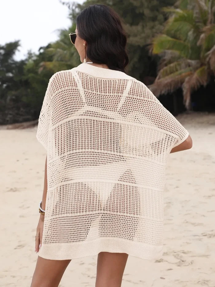 Hollow Out Collared Neck Cover-Up