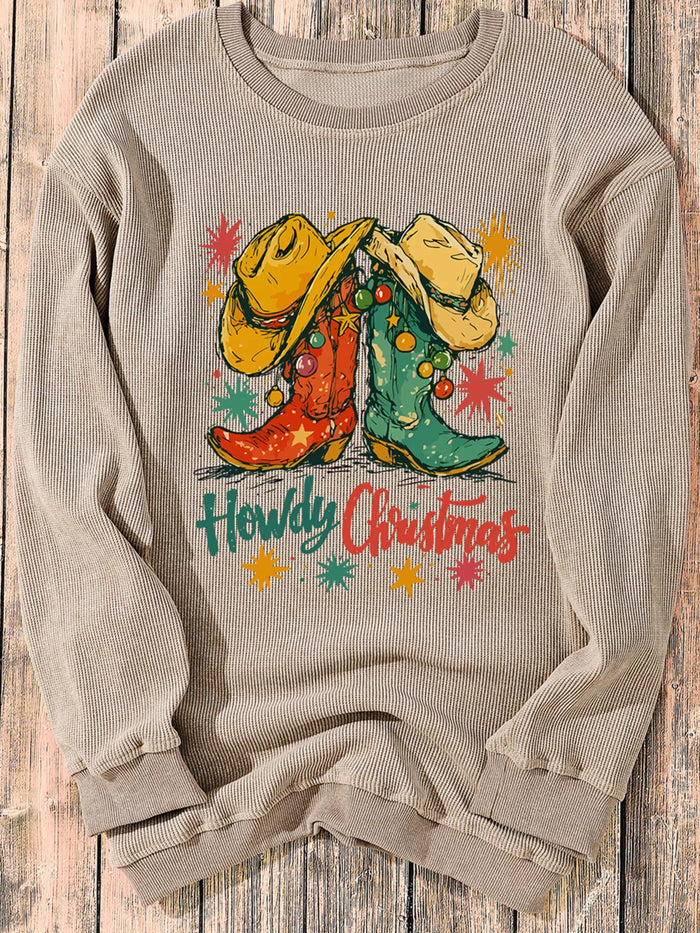 Howdy Christmas Cowboy Boots Graphic Corded Sweatshirt