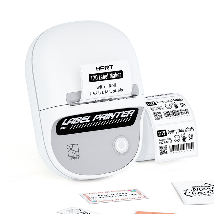 HPRT T20 Bluetooth Portable Label Maker Machine with Tape - RFID Auto Identification(White))