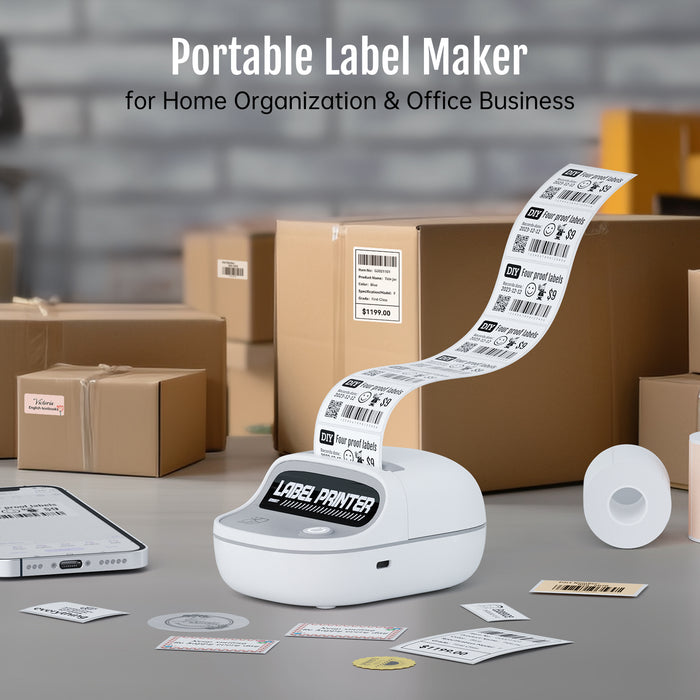HPRT T20 Bluetooth Portable Label Maker Machine with Tape - RFID Auto Identification(White))