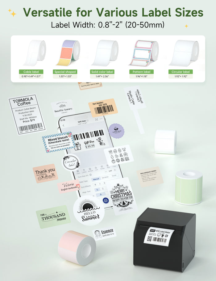 HPRT T260LR  Bluetooth Portable Thermal Label Maker with 1 Roll Sticker Paper
