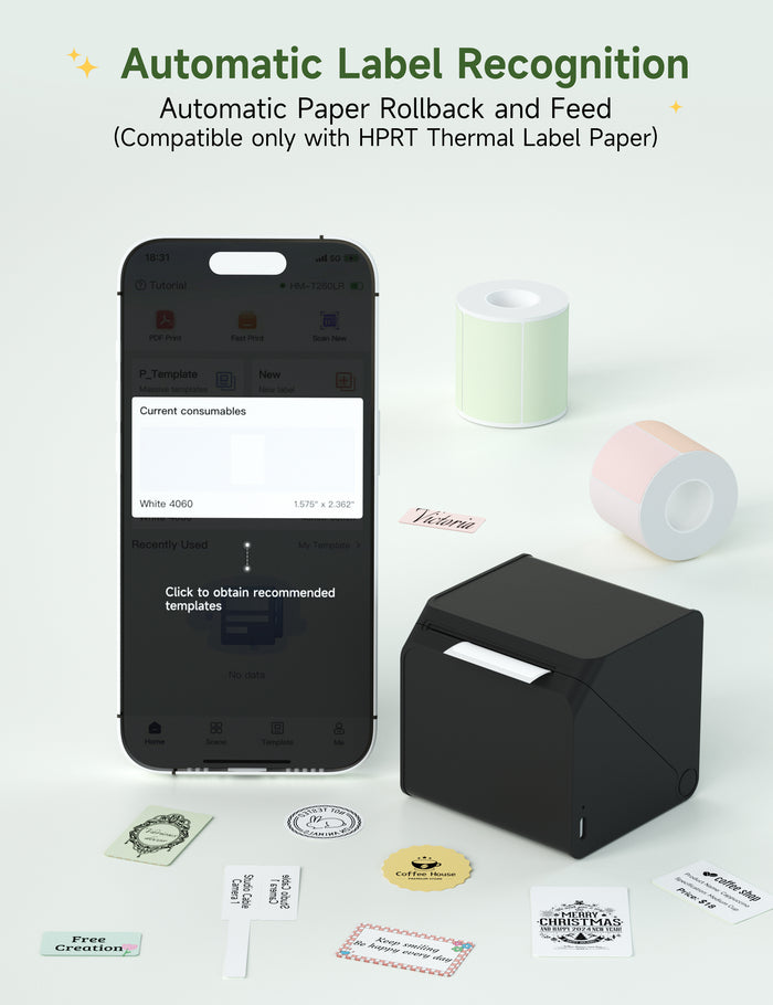 HPRT T260LR  Bluetooth Portable Thermal Label Maker with 1 Roll Sticker Paper