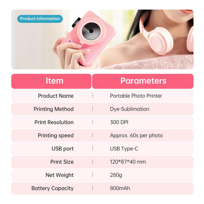 HPRT Z5S Instant Print Camera – Portable 2x3 Photo Printer with Built-in Dye-Sublimation, Ink-Free & Rechargeable