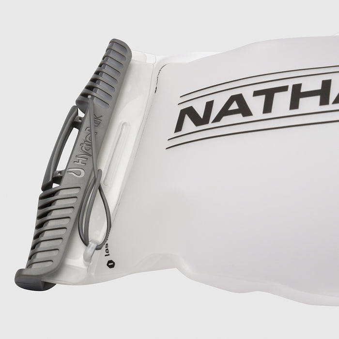 color:Clear||seo:Detail Shot of patented Hydrapak Slide-Seal™ Top that opens wide for quick filling and closes tight for a leakproof seal on NATHAN 1.8 Liter BPA-Free Hydration Bladder
