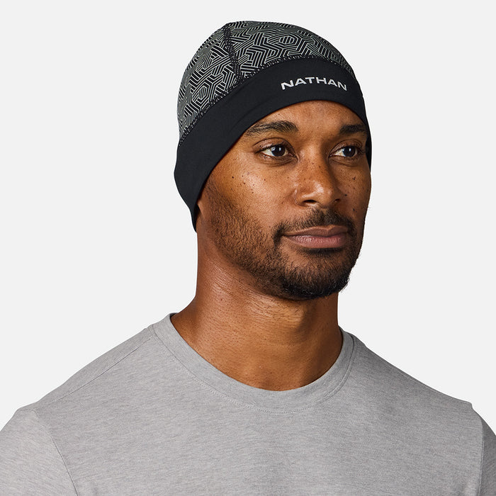 color:Black/Hex Print||view:sku image primary||seo:Nathan HyperNight Beanie 2 - Black/Hex Print - On Model - Front View