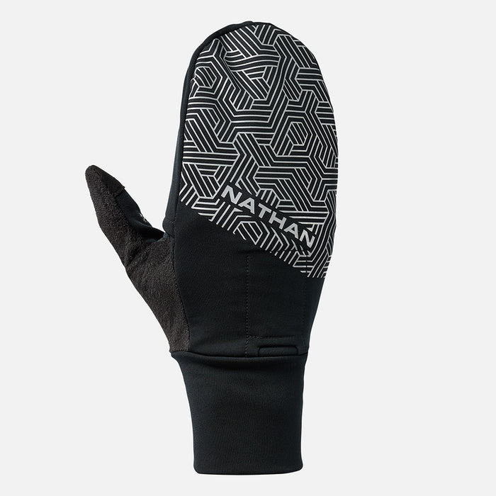 color:Black/Hex Print||seo:Nathan HyperNight Reflective Convertible Mitt 2 - Black/Hex Print - Back of Hand View