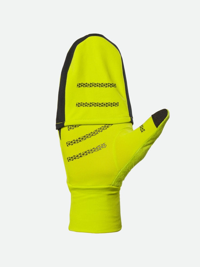 color:Hi Vis Yellow/Geo Print||seo:Nathan HyperNight Reflective Convertible Mitts - Hi Vis Yellow - Palm View of Mitt