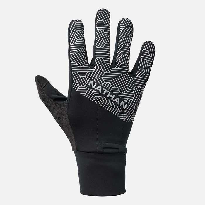 color:Black/Hex Print||seo:Nathan HyperNight Reflective Gloves 2 -Black/Hex Print - Back of Hand View