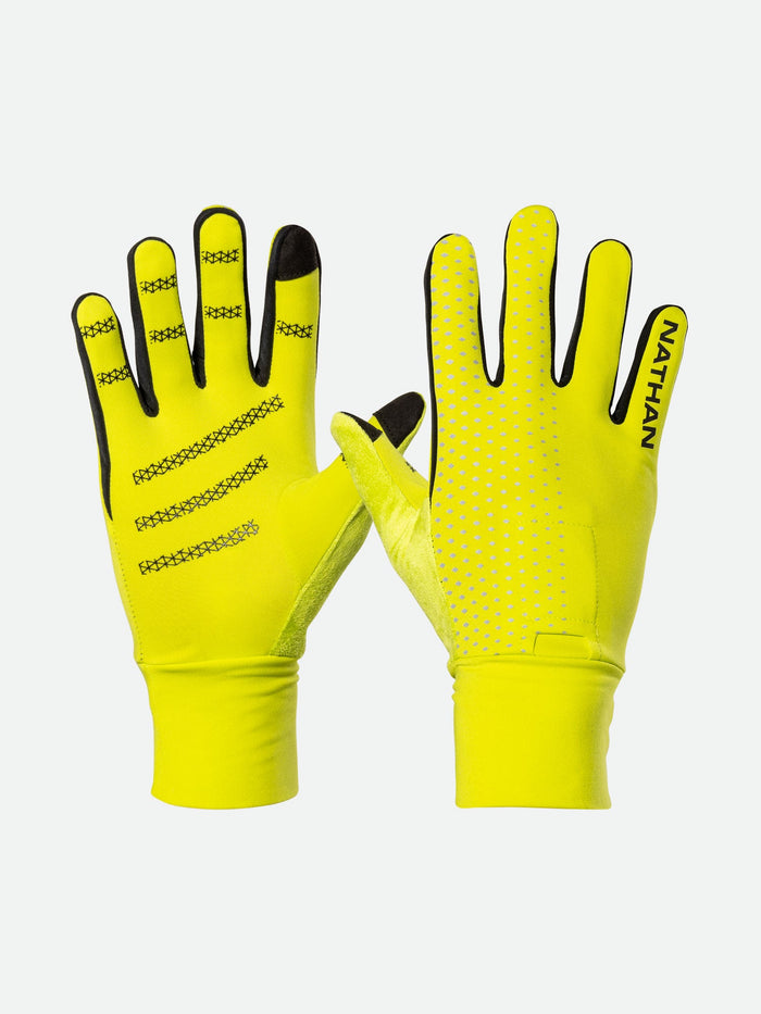 color:Hi Vis Yellow/Geo Print||view:SKU Image Primary||seo:Nathan HyperNight Reflective Gloves - Hi Vis Yellow - Front and Back View