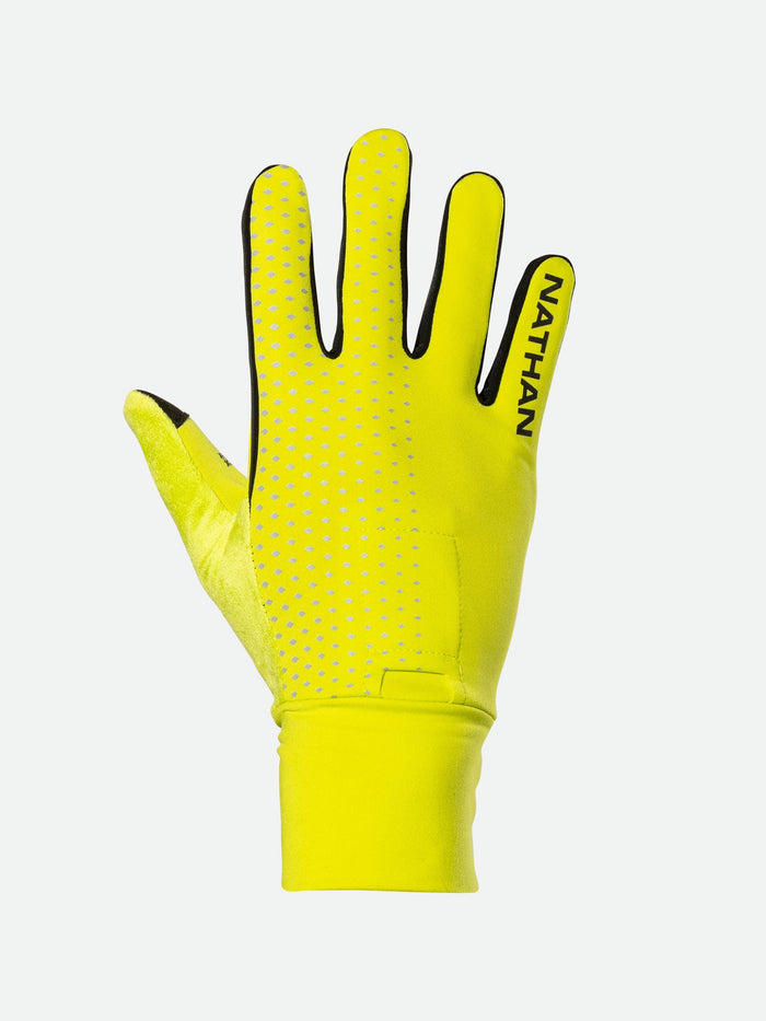 color:Hi Vis Yellow/Geo Print||seo:Nathan HyperNight Reflective Gloves - Hi Vis Yellow - Hi Vis Yellow - Back of Hand View