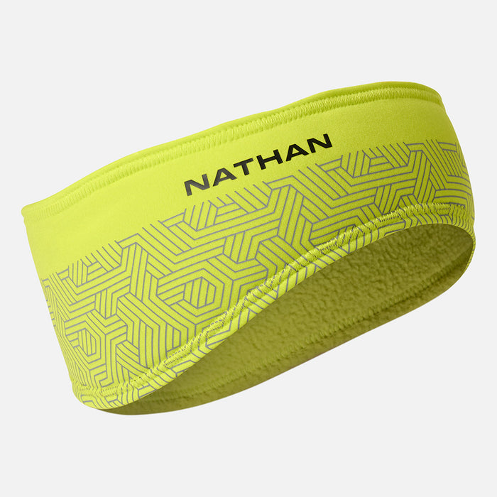 color:Hi Vis Yellow/Hex Print||seo:Nathan HyperNight Reflective Headband 2 - Hi Vis Yellow/Hex Print - Side View