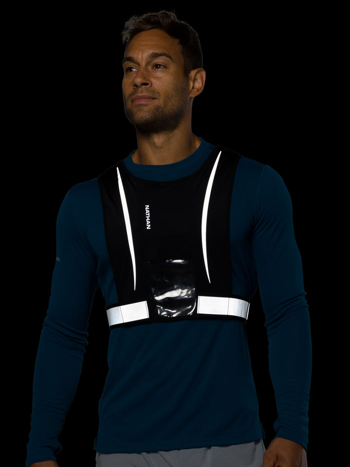 color:Black||seo:Nathan Hypernight Reflective Stash Vest – Black – On Model – Front Reflective View