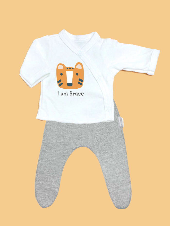 'I am Brave' Tiger top & trouser set - 2 colours available. (Grey/Black) Top & Trousers Tiny & Small 4-7lb Grey Trousers