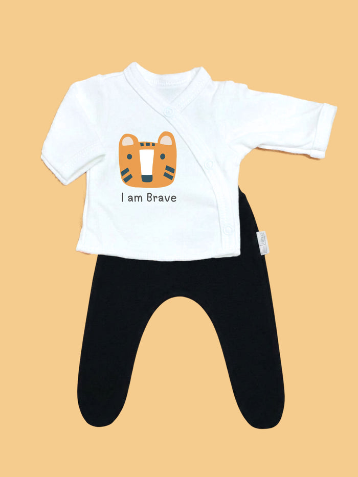 'I am Brave' Tiger top & trouser set - 2 colours available. (Grey/Black) Top & Trousers Tiny & Small 3-5lb Black Trousers