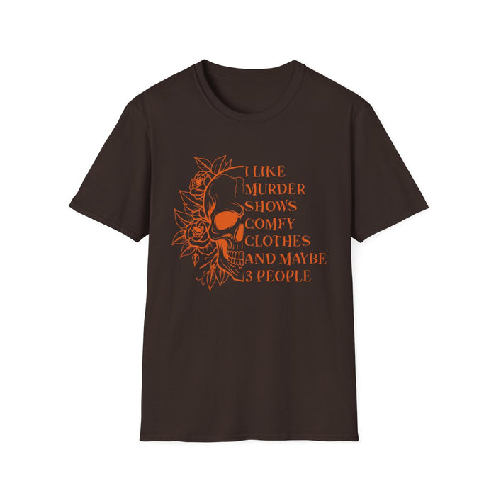 I Like Murder Shows Funny Halloween Skull Graphic T-Shirt - funny t-shirt by Cheeky Business