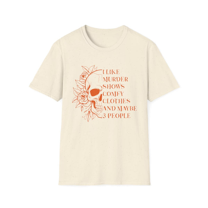 I Like Murder Shows Funny Halloween Skull Graphic T-Shirt - funny t-shirt by Cheeky Business