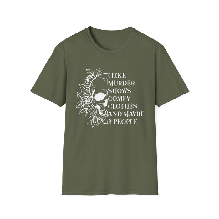 I Like Murder Shows Gothic Skull T-Shirt - funny t-shirt by Cheeky Business