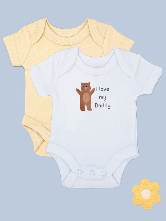 'I love Daddy' Teddy Motif White Bodysuit & Plain Buttermilk Bodysuit Set Sleepsuit / Babygrow Little Dreamer