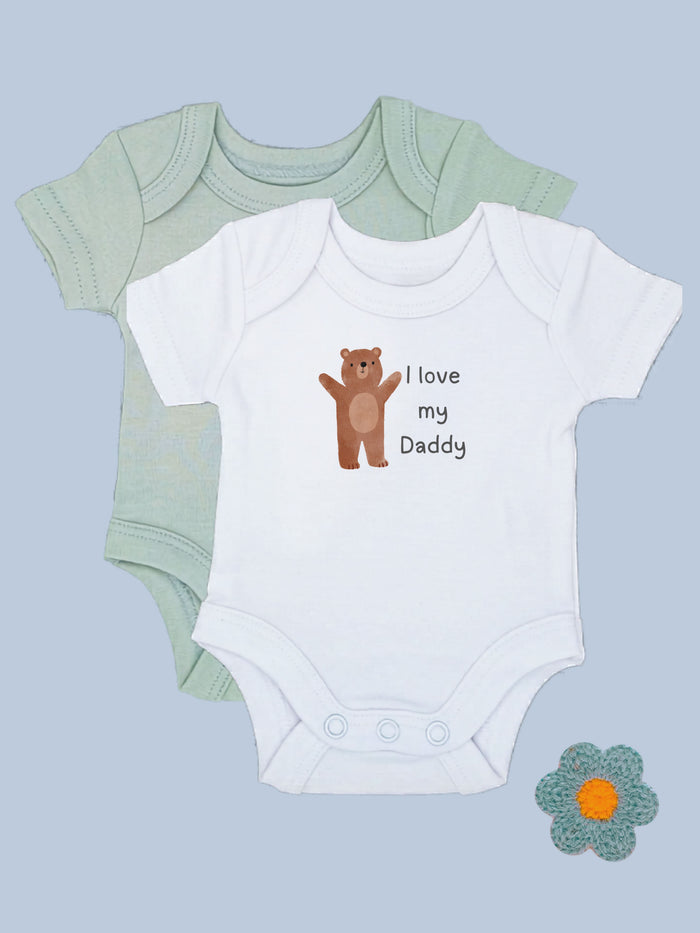 'I love Daddy' Teddy Motif White Bodysuit & Plain Sage Bodysuit Set Sleepsuit / Babygrow Little Dreamer