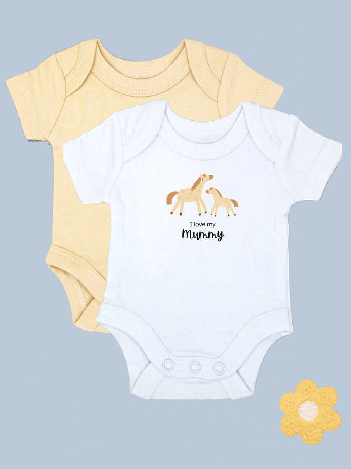 'I love Mummy' Horse Motif White Bodysuit & Plain Buttermilk Bodysuit Set Bodysuit / Vest Little Dreamer