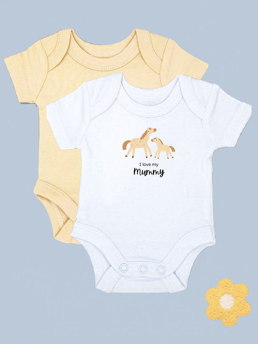 'I love Mummy' Horse Motif White Bodysuit & Plain Buttermilk Bodysuit Set Bodysuit / Vest Little Dreamer