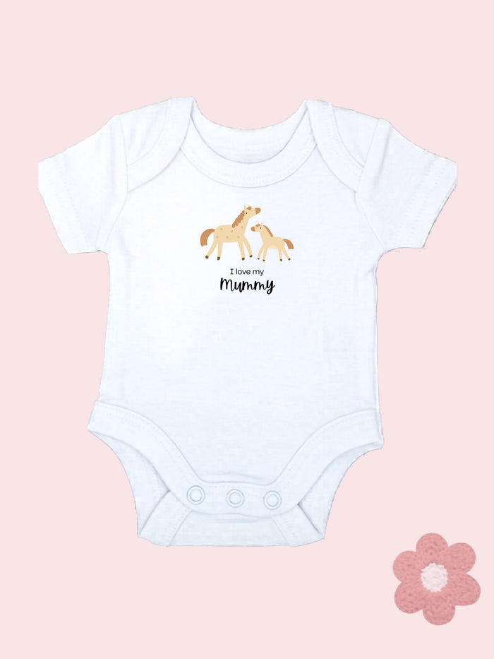 'I love Mummy' Horse Motif White Bodysuit & Plain Sage Bodysuit Set Bodysuit / Vest Little Dreamer