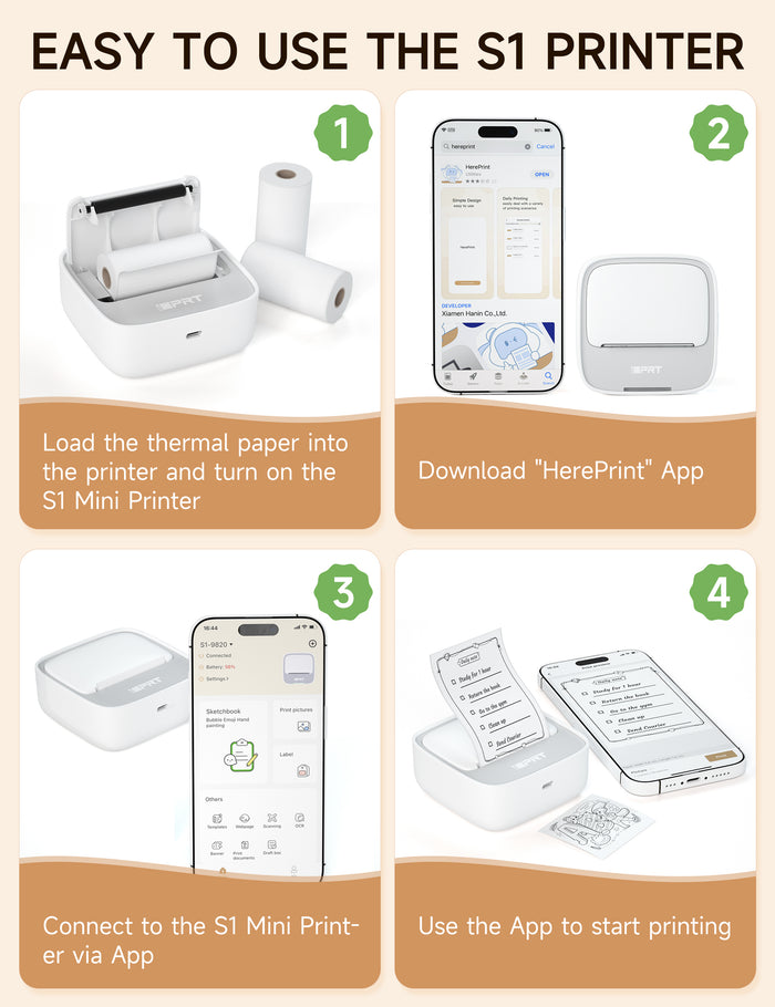 iDPRT S1 Inkless Mini Printer with 1 Roll Sticker Paper