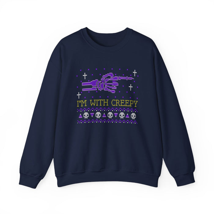 forest green sweatshirt with i'm with creepy halloween gift graphic
