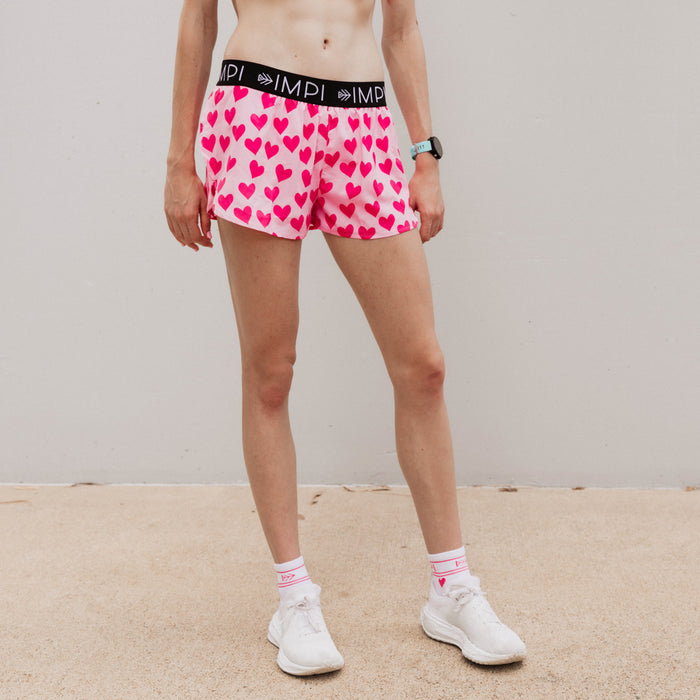 IMPI Girls Split Leg Running Short - Pink Hearts